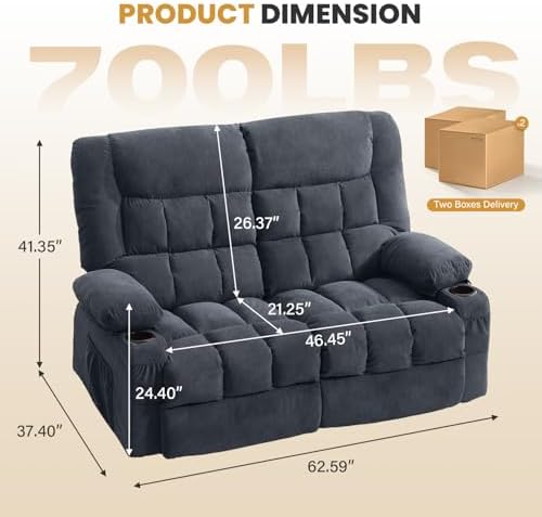BOSMILLER Recliner Loveseat with Cup Holders for Living Room, 2 Seat Manual Reclining Loveseat with Side Pocket, RV Loveseat Recliner Sofa for Movie Room