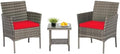 FDW 3-Piece Patio Furniture Set | Gray & Red | Outdoor Wicker Furniture
