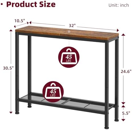 Simple Trending Console Table, 32" Sofa Table with Storage Shelf, Narrow Entryway Table, for Hallway, Behind The Couch, Living Room, Rustic Brown
