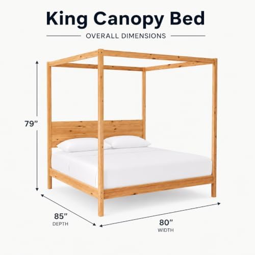 Solid Pine Canopy Bed Frame, King — Natural Pine Painted Finish