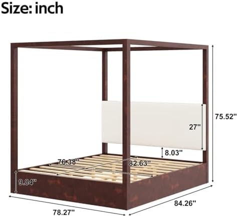 King Size Canopy Bed with Upholstered Headboard (Espresso)