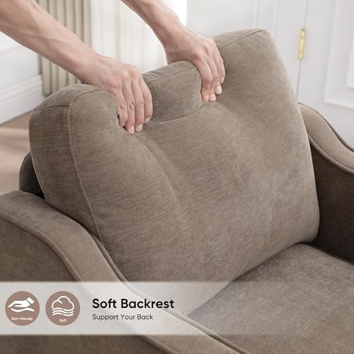 Accent Chairs Set of 2, Upholstered Living Room Chair with Side Pockets, Mid Century Modern Reading Chair for Bedroom, Comfy Armchair Single Sofa Side Chair for Office, Small Room, Brown
