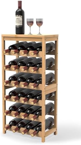 24 Botttle Wine Rack Freestanding Floor 6 Tier Bamboo Wine Rack Storage