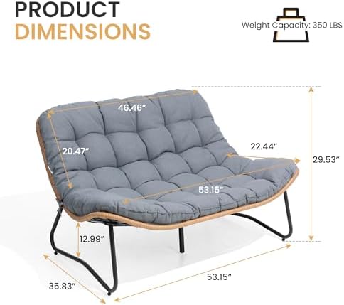 Outdoor Loveseat, Boho Rattan Patio Couch with Soft Cushion (Dark Gray)