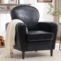 Accent Chair, Faux Leather Mid Century Modern Arm Chairs with Thick Cushion and Back, Comfy Upholstered Reading Chair Single Sofa Chair for Living Room, Bedroom, Club, Black