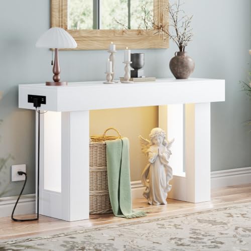 Unikito 47" Entryway Table with Socket & Sensor Light, Pure White