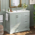 LUMISOL 42 Inch Bathroom Vanity with Ceramic Sink, Modern Freestanding Bathroom Cabinet with 4 Drawers, 2 Soft-Close Doors, Door Racks, Towel Rack, Solid Wood Frame, Mint Green
