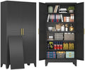 79" Black Tall Metal Storage Cabinet with 2 Doors and 5 Adjustable Shelves,Steel Garage Tool Cabinet, File Cabinet,Kitchen Pantry Cabinet for Home,Office,Garage,School,Warehouse