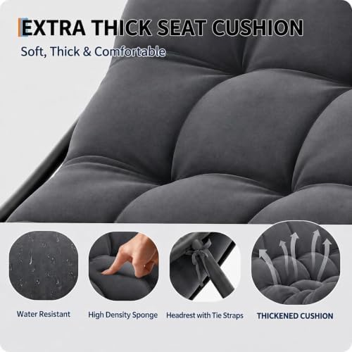 Patio Outdoor Papasan Rocking Chair with Thick Cushion, Dark Gray