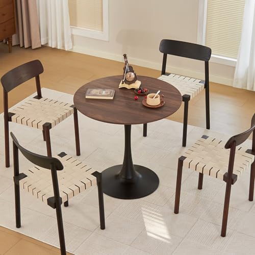 Round Dining Table, 31.5" Circle Tulip Table with Thickened Tabletop & Metal Pedestal, Mid Century Modern Bistro Table for Kitchen, Small Places, Living Room, Cafe (Faux Walnut)