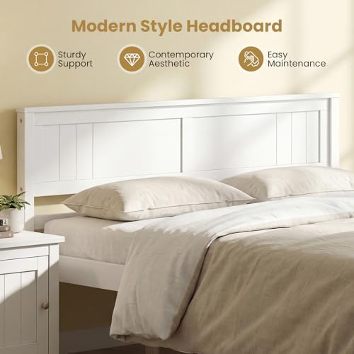 GIANTEX Queen Wood Platform Bed Frame with Headboard, Mid Century Queen Bed Frame with Wood Slat Support, Solid Wood Foundation with 16" Under Bed Storage, No Box Spring Needed, Easy Assembly (White)