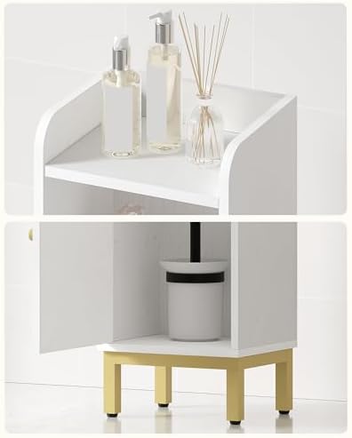 Hzuaneri Bathroom Storage Cabinet, Small Corner Floor Cabinet | Narrow Toilet Paper Holder, Bathroom Organizer with Adjustable Shelf, 2 Doors, for Small Spaces, White BC38213G