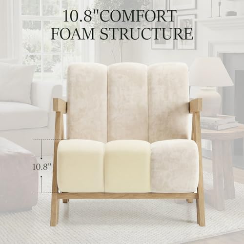 Modern Accent Chair Set of 2 for Living Room Bedroom,Comfy Chenille Reading Chair with Wood Frame,Upholstered Lounge Armchair with Thick High-Elastic Sponge for Apartment & Waiting Room(White,2)