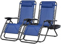 Nazhura Set of 2 Relaxing Recliners Patio Chairs Adjustable Steel Mesh Zero Gravity Lounge Chair Beach Chairs with Pillow and Cup Holder (Blue)