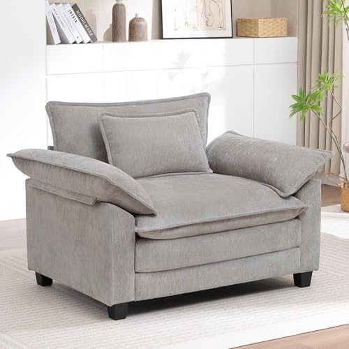 Oversized Accent Chair,Modern Chenille Cloud Sofa Chair with Deep Seat,Upholstered Armchair with Extra Thick,Comfy Accent Chair Reading Chair for Living Room Bedroom Apartment Lightgrey