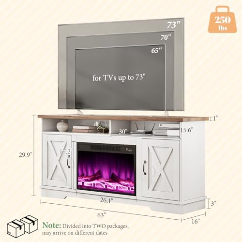 AMERLIFE 5-Piece Farmhouse Living Room Furniture Set,63" Fireplace TV Stand