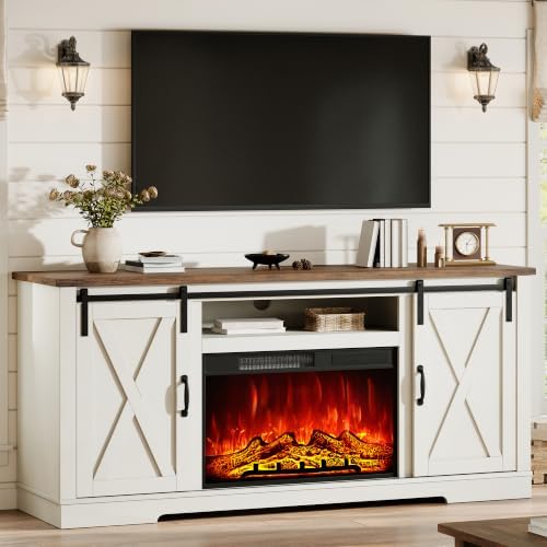 AMERLIFE Fireplace TV Stand with Sliding Barn Door for TVs up to 75"
