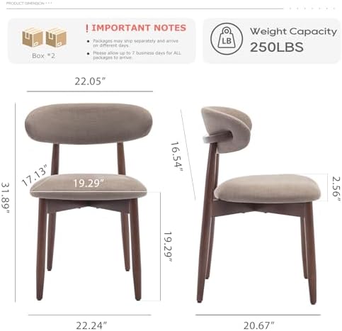 COLAMY Wooden Dining Chairs Set of 4, Modern Fabric Upholstered Dining Room Chair, Farmhouse Kitchen Chairs with Foot Pegs, Camel