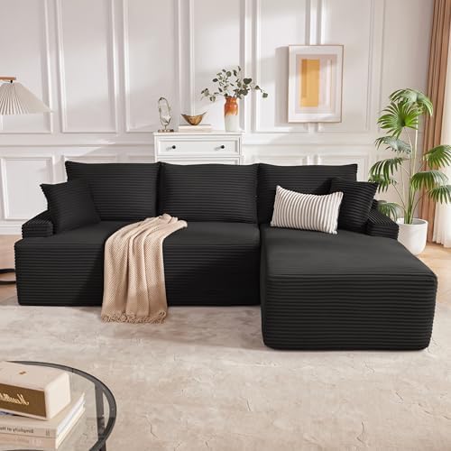 Mangodan Cloud Sectional Sofa, Boneless Couch for Living Room, Black