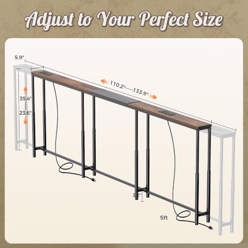 Huuger Narrow Console Table with Power Outlets & USB-C, Rustic Brown