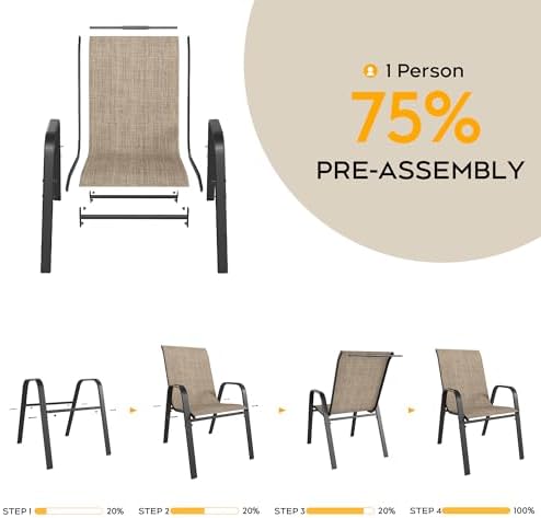 Patio Chairs Set of 4, Stackable Outdoor Dining Chairs for All Weather Textilene Fabric & Metal Frame, Outdoor Chairs Set for Backyard Deck Garden