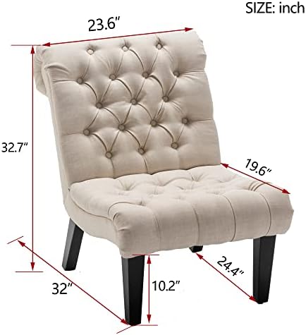 Armless Modern Accent Chair Set of 2 for Bedroom, Cream Fabric