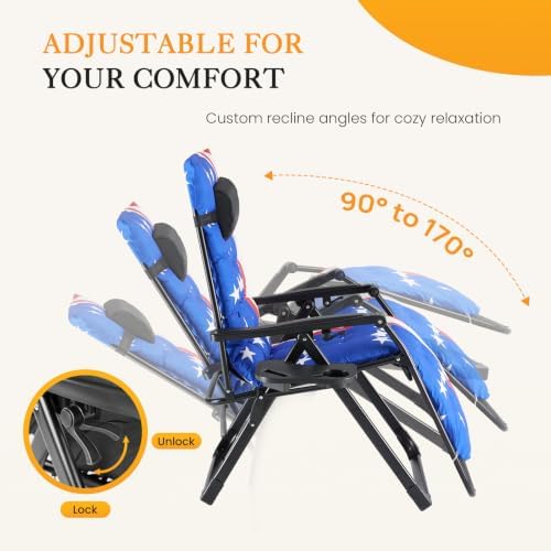NEWBULIG Zero Gravity Chair, Folding Patio Recliner with Cup Holder Trays