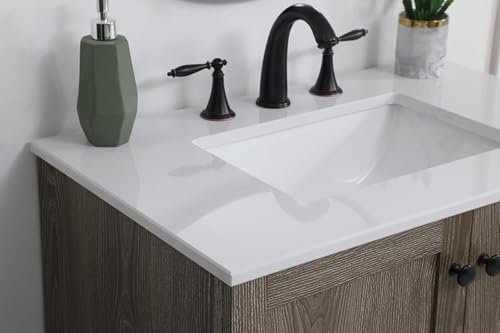 30" Pre-Assembled Bathroom Vanity with Sink, Engineered Wood, Ivory White Engineered Marble Countertop Attached, Single Rectangle Porcelain Sink, 1 Soft-Close Drawers, Weathered Oak