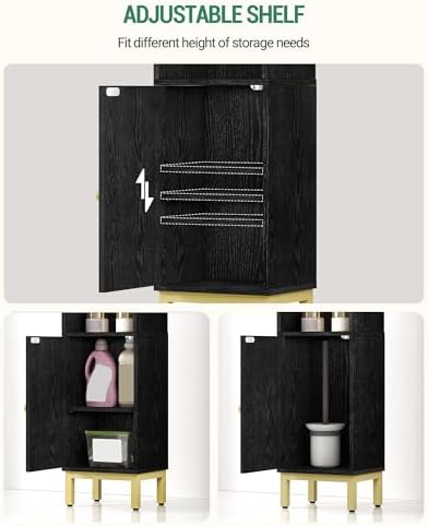 Hzuaneri Bathroom Storage Cabinet, Small Corner Floor Cabinet | Narrow Toilet Paper Holder, Bathroom Organizer with Adjustable Shelf, 2 Doors, for Small Spaces, Blsck BC38204GV1