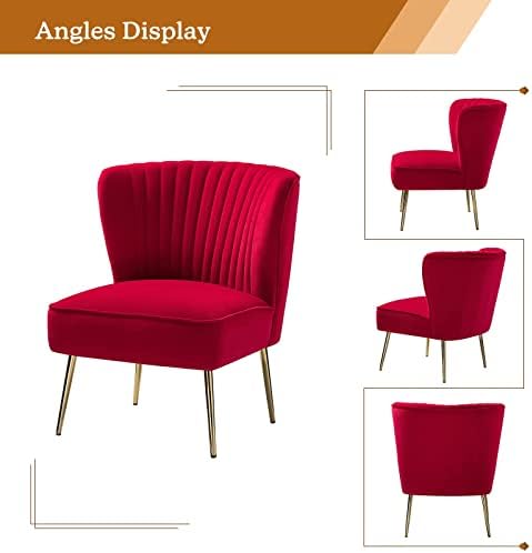HULALA HOME Velvet Accent Chair, Modern Upholstered Cute Side Chair with Gold Metal Legs, Armless Wingback Slipper Chair Comfy Living Room Chair for Bedroom Guest Room Vanity,RED