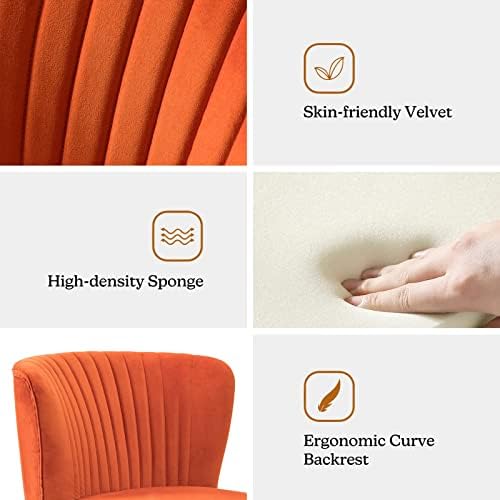 HULALA HOME Velvet Accent Chair, Modern Upholstered Cute Side Chair with Gold Metal Legs, Armless Wingback Slipper Chair Comfy Living Room Chair for Bedroom Guest Room Vanity,Orange