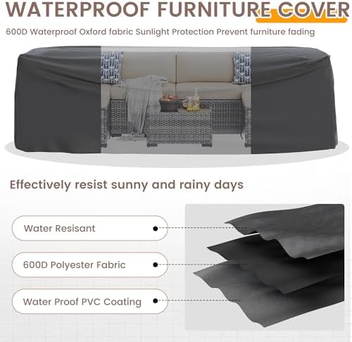UDPATIO Outdoor Patio Furniture Set 7 Pcs Wicker Sectional Sofa Beige