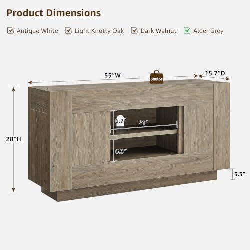 OKD Modern 55" TV Stand for 65" TV, Thick Block Media Console, Alder Grey