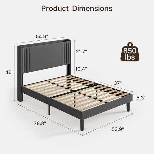 Gizoon Full Bed Frame with Charging Station and LED Lights