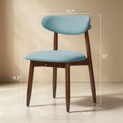 CHUN YI Dining Chairs Set of 2, Upholstered Solid Wood Dining Room Chairs, Mid Century Modern Fabric Kitchen Chairs with Ergonomic Curved Back, Blue