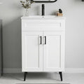 24 Inch Bathroom Vanity with Sink, Modern Wooden Freestanding Bathroom Storage Cabinet with 2 Doors, Metal Legs, Painted Surface, White