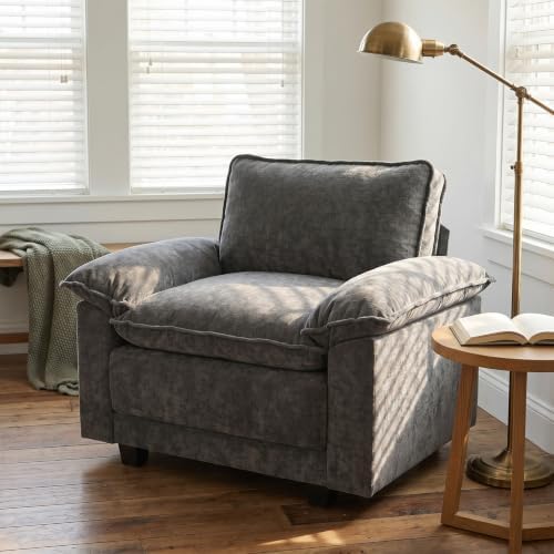 Modern Cloud Single Sofa, Comfy Chenille Couch for Living Room, Dark Gray