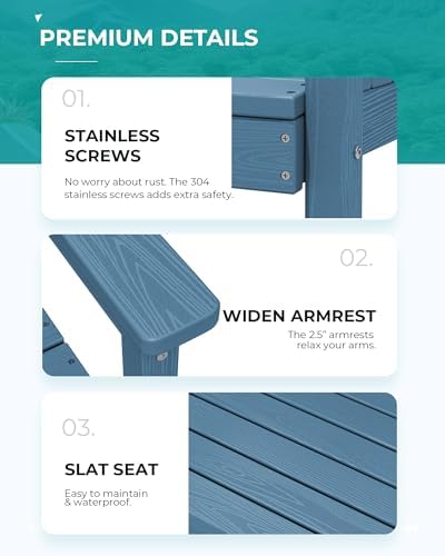 SERWALL Patio Dining Chair Set of 2,All Weather HDPE Dining Chair, Blue