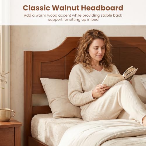 GIANTEX Twin Size Wooden Bed Frame with Headboard, Wood Slat Support