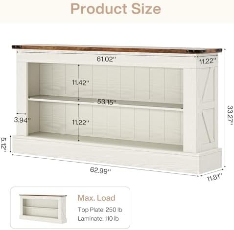 Tribesigns 63" Console Table, 3-Tier Entryway Table with Storage Shelves