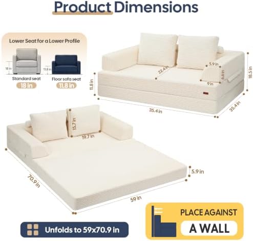 COMAX Convertible Futon Sofa Bed, 59" Folding Boneless Loveseat Small Couch