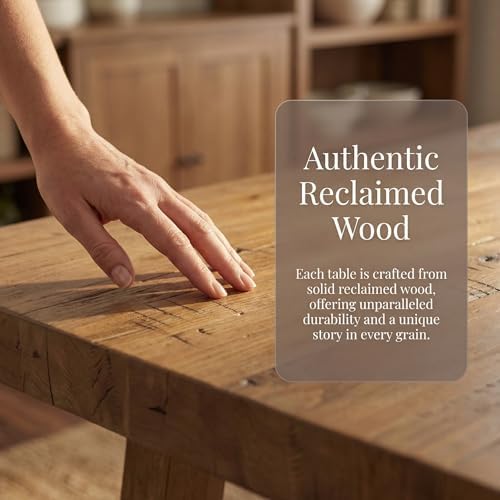 Rustic Dining Table for 4-6 People, 59" Farmhouse Rectangular Kitchen Table, Reclaimed Solid Wood Dining Room Table with Trestle Base for Kitchen/Dining Room, Home Office, Rustic Brown