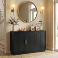 holzart 46.6" Modern Farmhouse 3 Door Storage Cabinet, Black Sideboard Buffet with Gold Handles, Large Fluted Wood Credenza for Dining Room, Living Room, Coffee Bar
