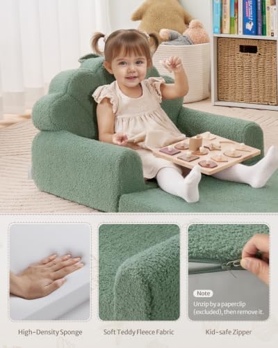 Blissful Diary Foldable Kids Couch, 2-in-1 Kids Sofa Chair, Green Shell