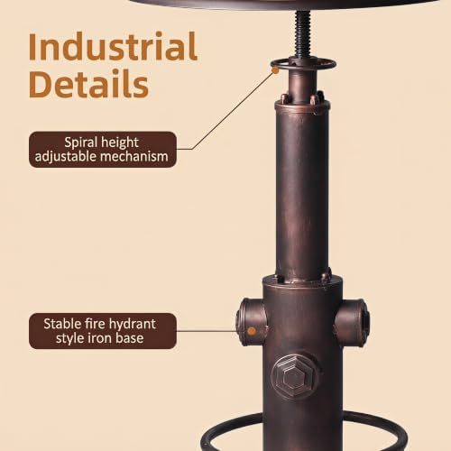 Industrial Bar Table Swivel Round Wooden Top Height Adjustable 38.6-44.4inch Vintage Kitchen Dining Chair Coffee Table Hydrant Design Bistro Table