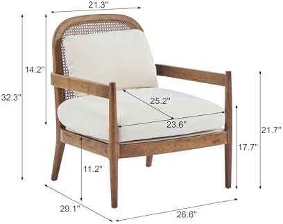 Christopher Knight Home Nadine Modern Club Chair Set of 2 with Cushion, Wooden Living Room Accent Chair with Rattan Open Back, Bedroom Comfy Reading Chair, Beige+Light Brown