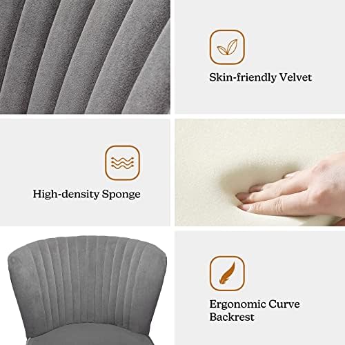 HULALA HOME Velvet Accent Chair, Modern Upholstered Cute Side Chair with Gold Metal Legs, Armless Wingback Slipper Chair Comfy Living Room Chair for Bedroom Guest Room Vanity,Grey