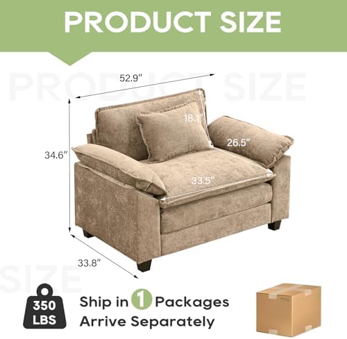 Oprisen 53" Modular Sectional Sofa, Comfy Single Sofa Deep Cloud Couch