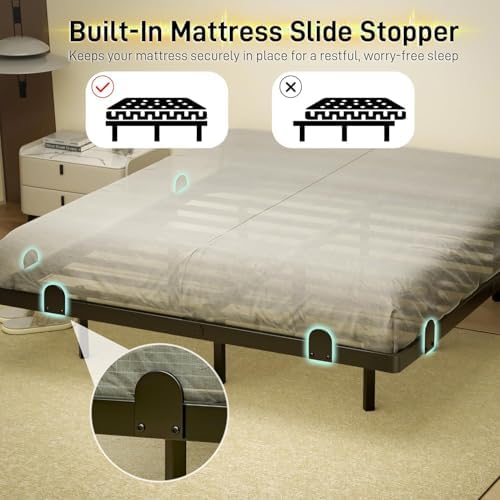 qimamo Floating King Bed Frame, 7 Inch Metal Platform Bed with Smart LED Lights & Charging Station, Easy Assembly, No Box Spring Needed