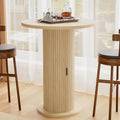 Bar Table with Storage and Sliding Door, 39.4” H 31.5” W Small Round Kitchen Table, Home Bar High Top Cocktail Table for Kitchen, Coffee Bar, Living Room, Oak